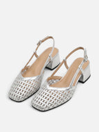 Women's Woven Slingback Block Heel Pumps