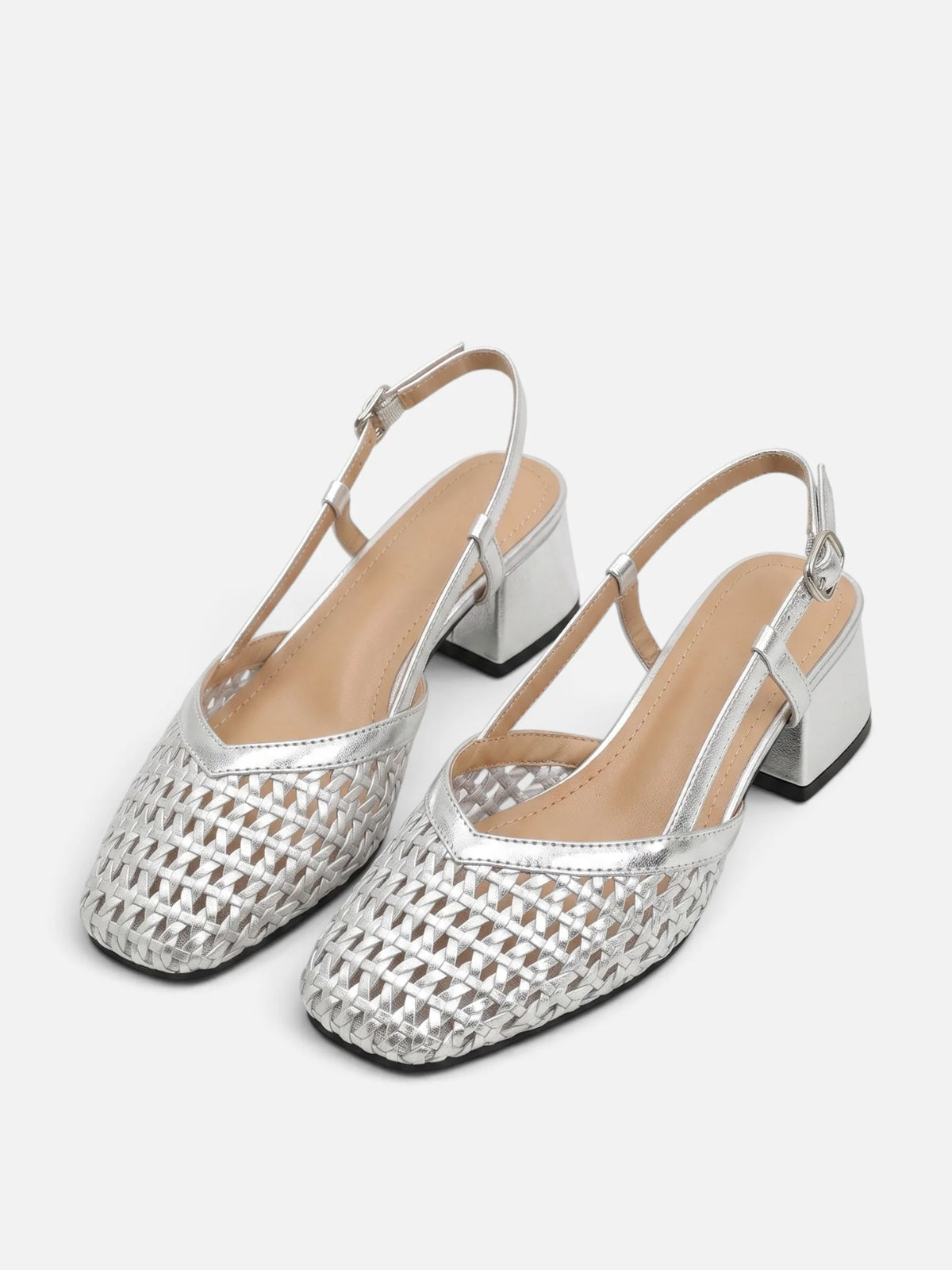 Women's Woven Slingback Block Heel Pumps
