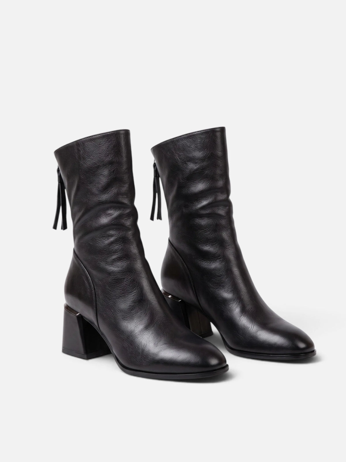 Women's Leather Block Heel Tassel Ankle Boots
