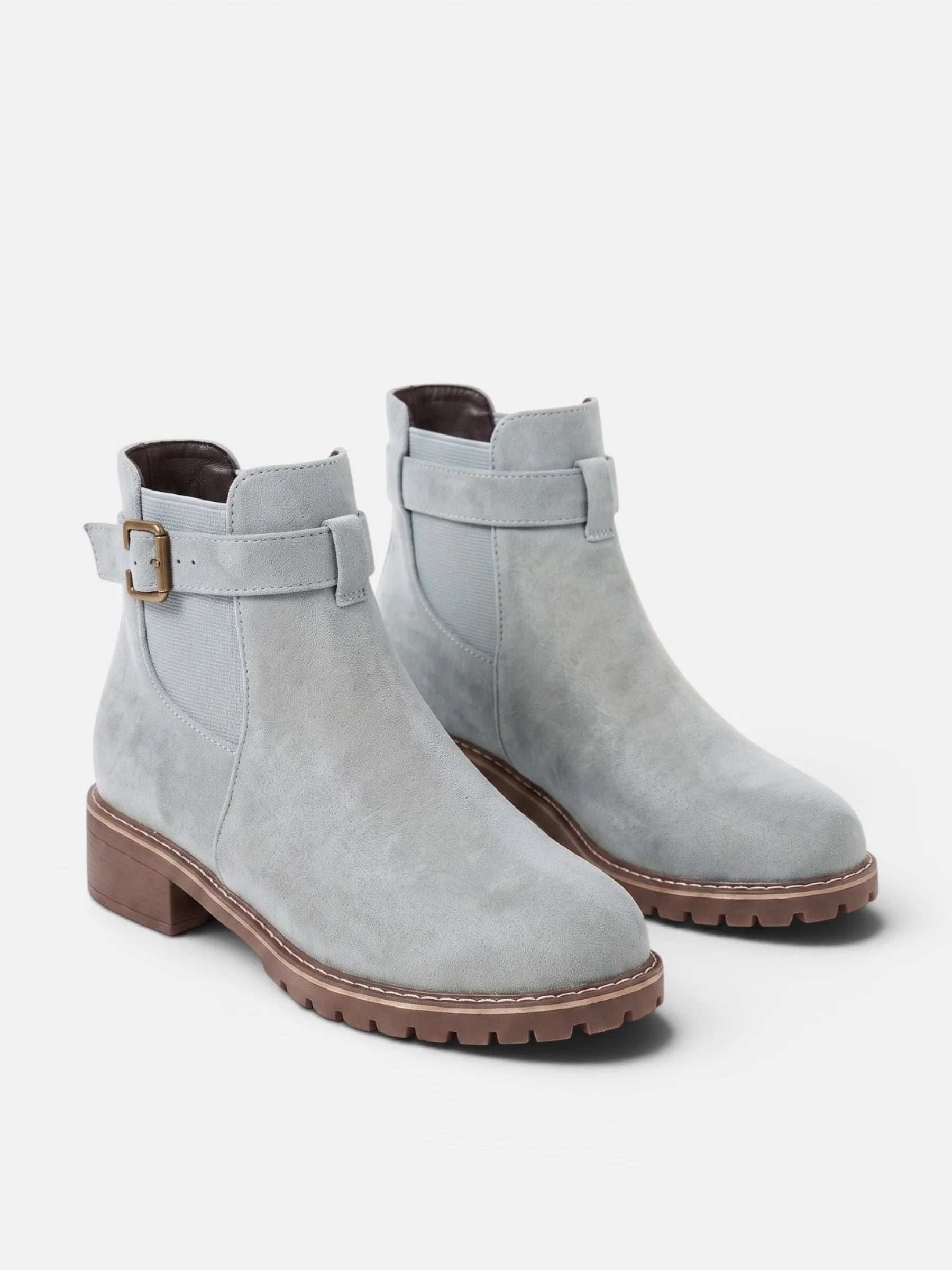 Women's Suede Buckle Chunky Sole Chelsea Boots