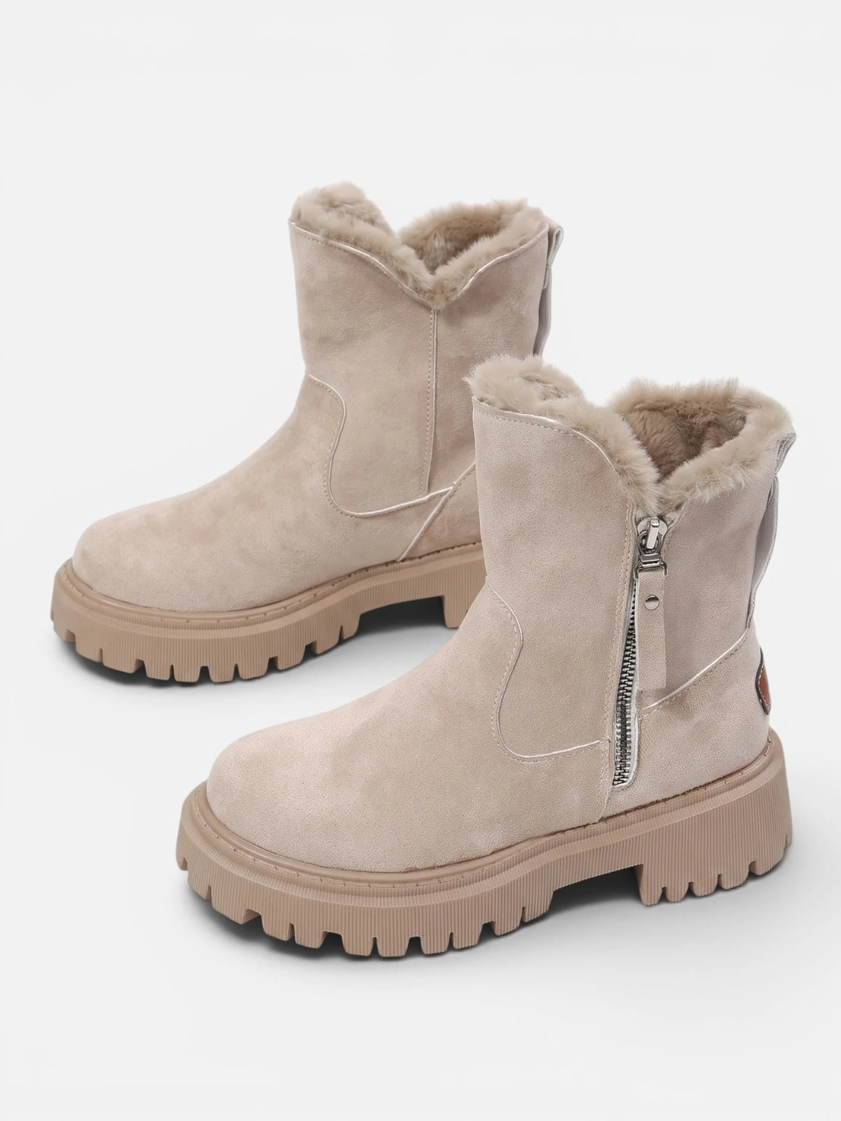 Women's Suede Fur Lined Chunky Sole Ankle Boots
