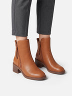 Women's Leather Double Zip Block Heel Ankle Boots