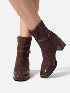Women's Suede Buckle Block Heel Ankle Boots