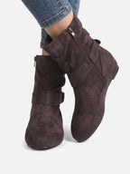 Women's Suede Look Slouchy Buckle Ankle Boots
