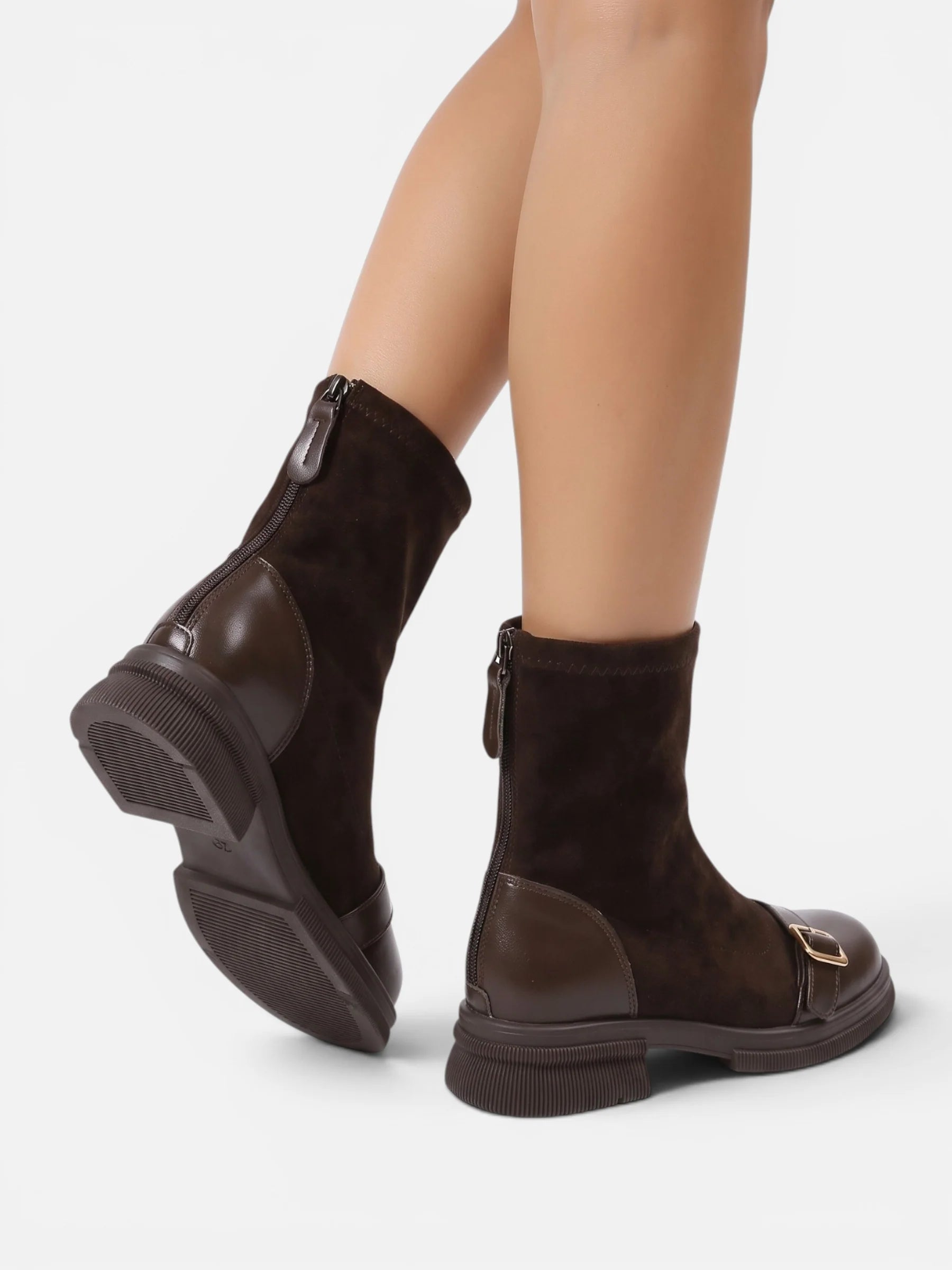 Women's Suede Buckle Zip Ankle Boots