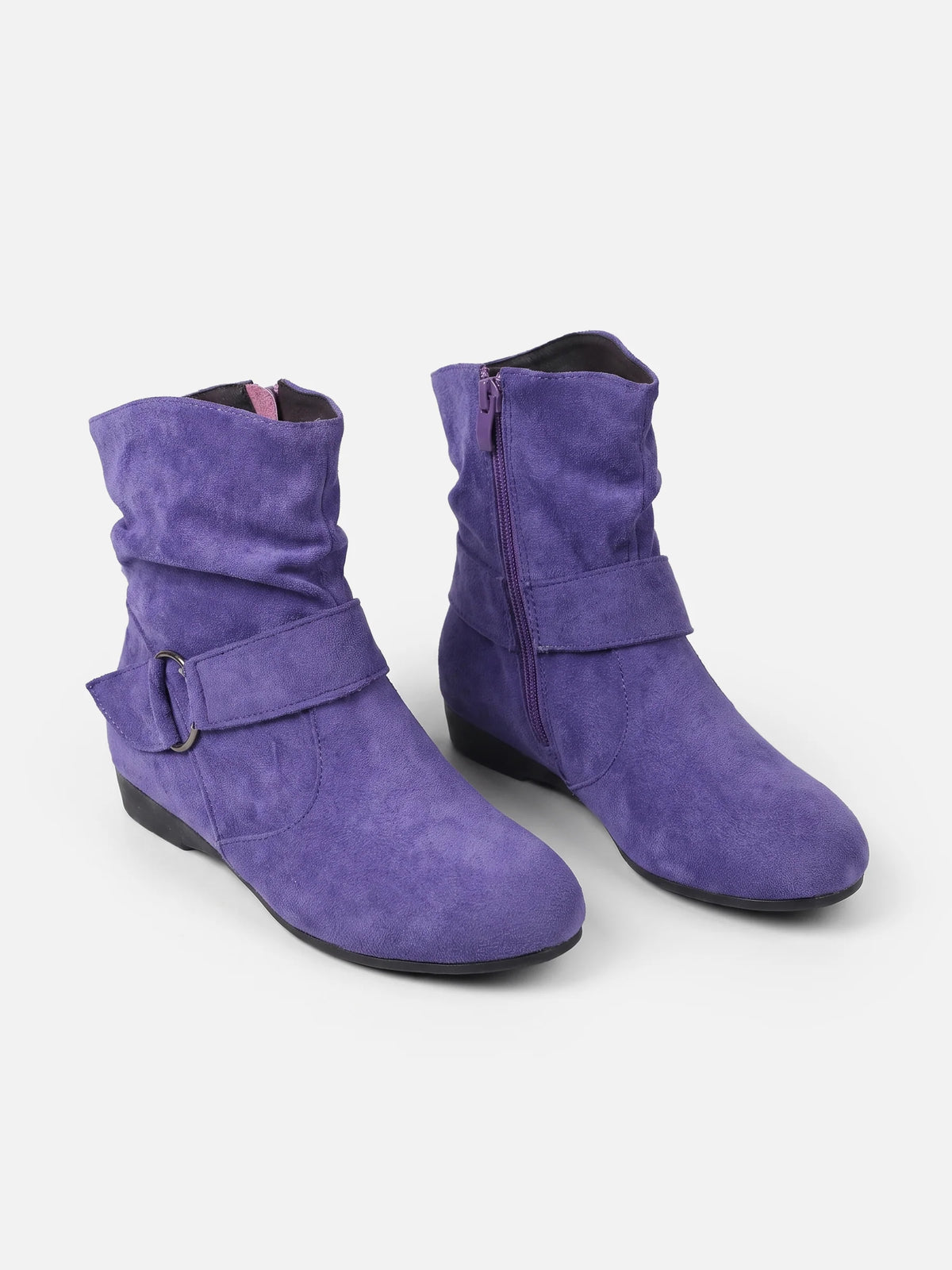 Women's Suede Look Slouchy Buckle Ankle Boots