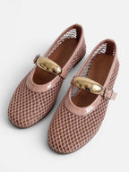 Women's Mesh Gold Buckle Mary Jane Flats