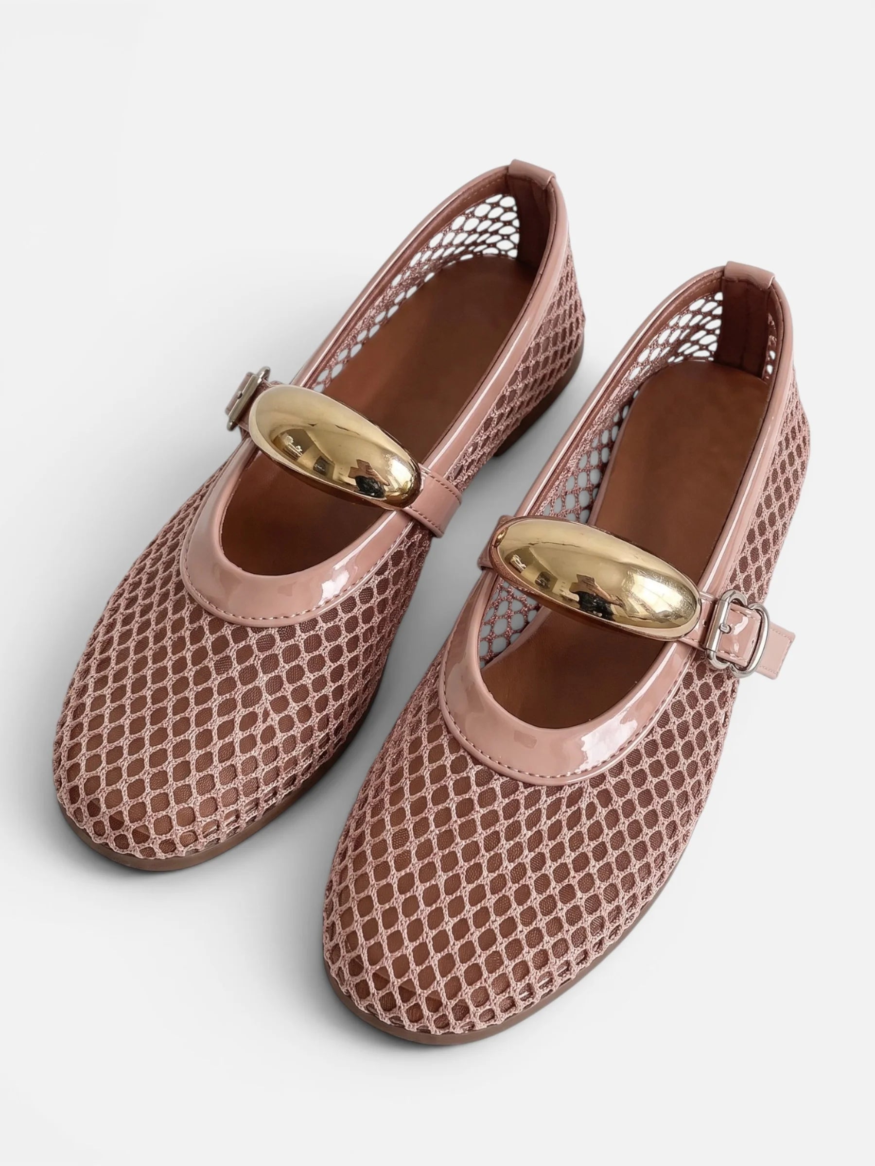 Women's Mesh Gold Buckle Mary Jane Flats
