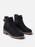 Women's Suede Buckle Chunky Sole Chelsea Boots