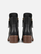Women's Leather Double Zip Block Heel Ankle Boots
