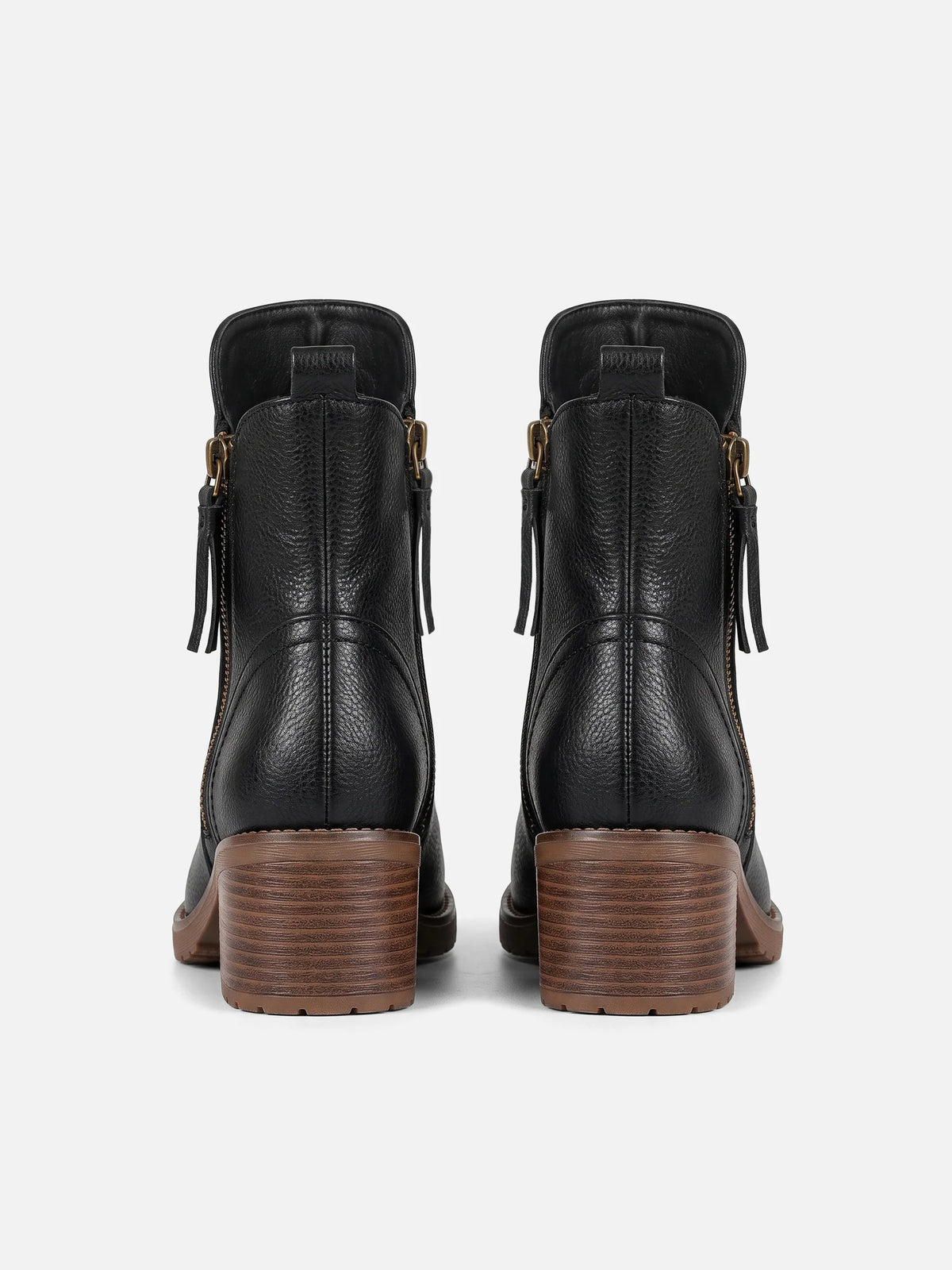 Women's Leather Double Zip Block Heel Ankle Boots
