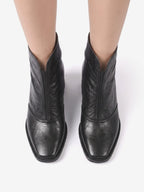 Women's Leather Square Toe Block Heel Ankle Boots
