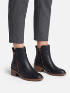 Women's Leather Double Zip Block Heel Ankle Boots