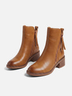 Women's Leather Double Zip Block Heel Ankle Boots