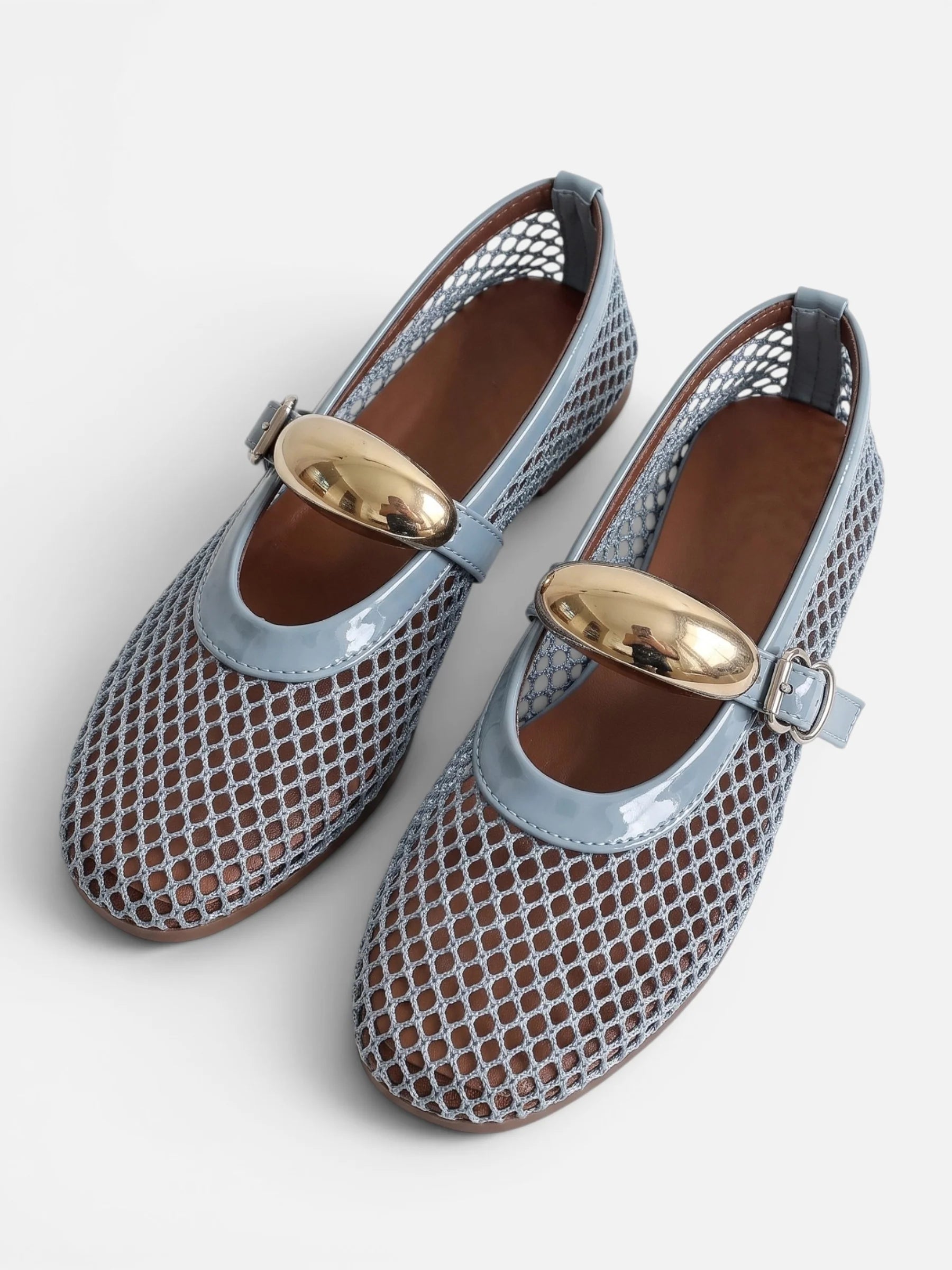 Women's Mesh Gold Buckle Mary Jane Flats
