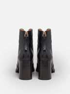 Women's Leather Square Toe Block Heel Ankle Boots