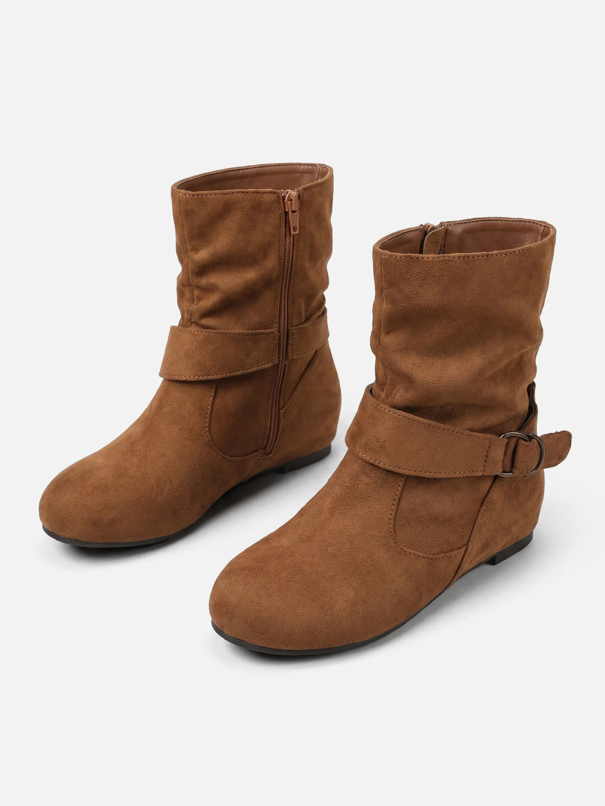 Women's Suede Look Slouchy Buckle Ankle Boots