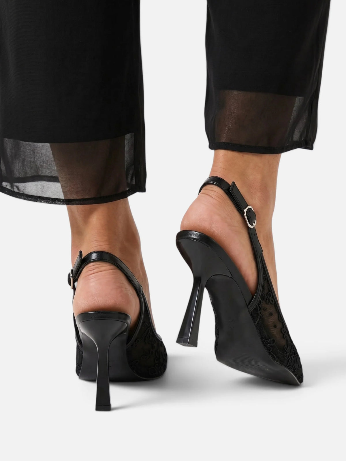 Women's Floral Lace Slingback Pointed Toe Pumps