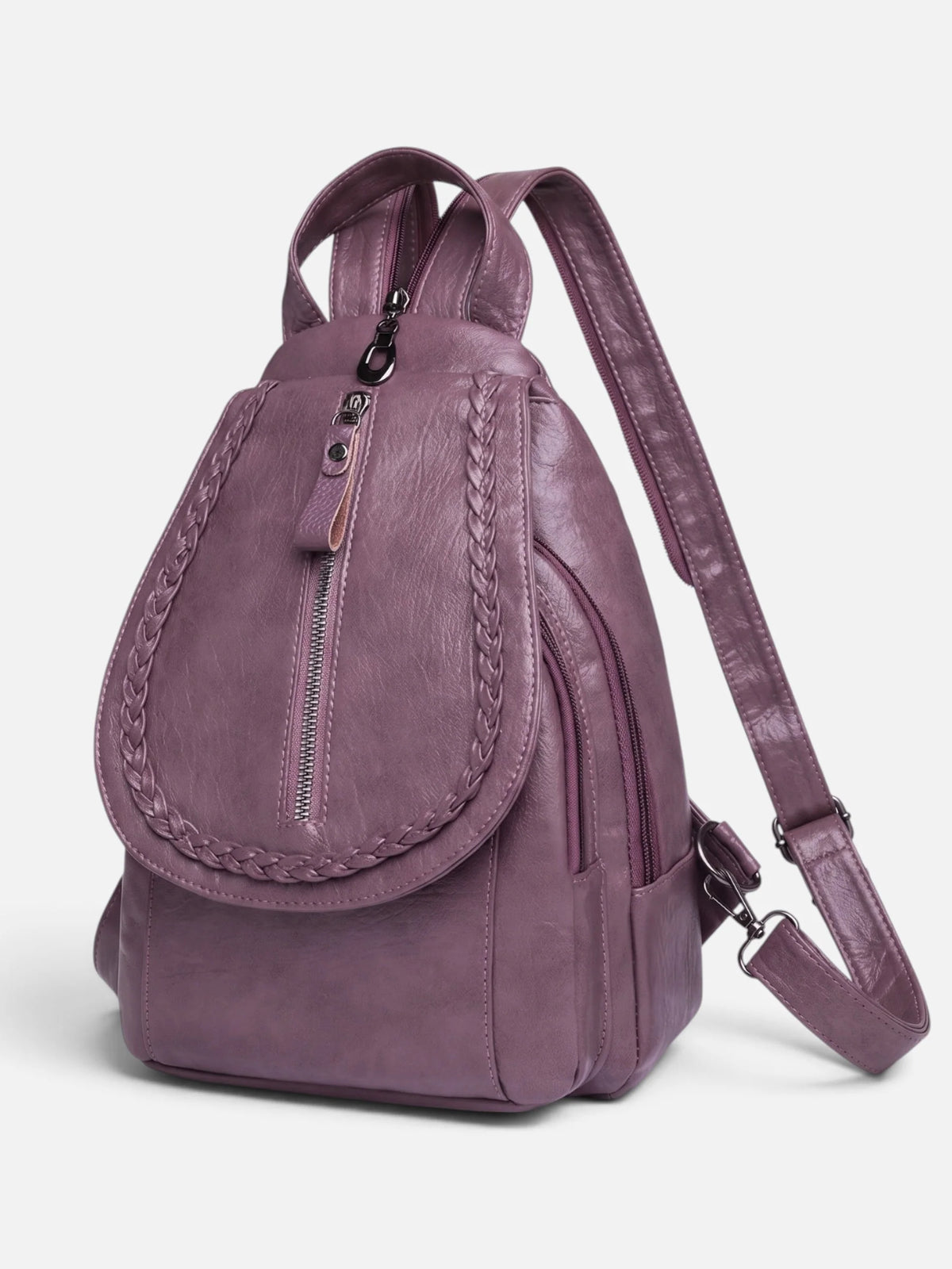 Women's Leather Look Braided Trim Mini Backpack