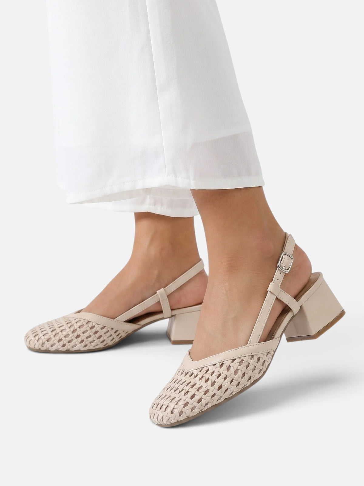 Women's Woven Slingback Block Heel Pumps