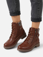 Women's Leather Knit Panel Combat Boots