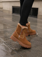 Women's Suede Fur Lined Chunky Sole Ankle Boots