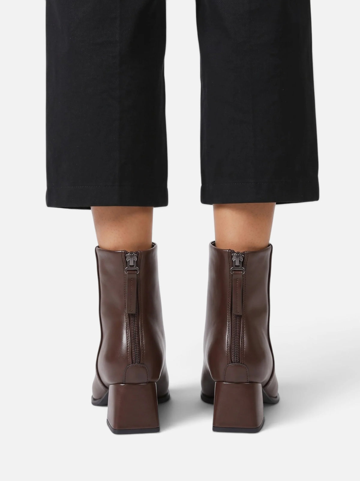 Women's Leather Pointed Toe Block Heel Ankle Boots