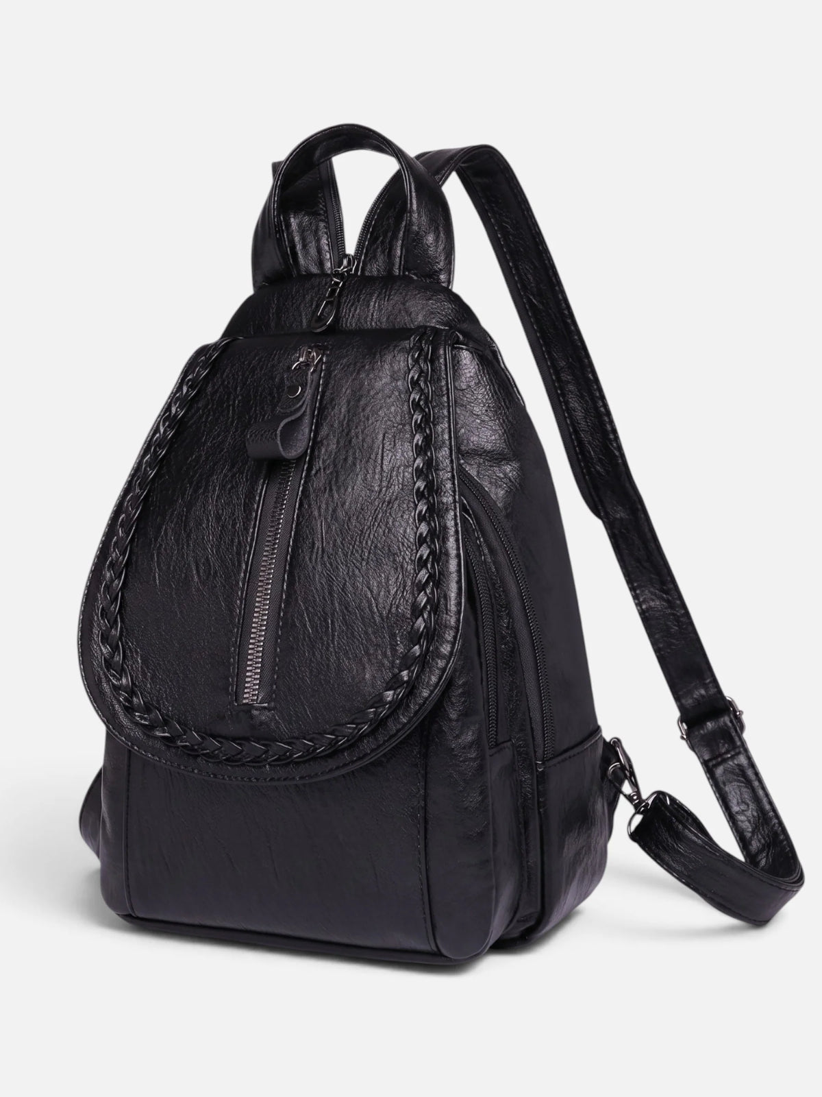 Women's Leather Look Braided Trim Mini Backpack