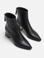 Women's Leather Pointed Toe Block Heel Ankle Boots