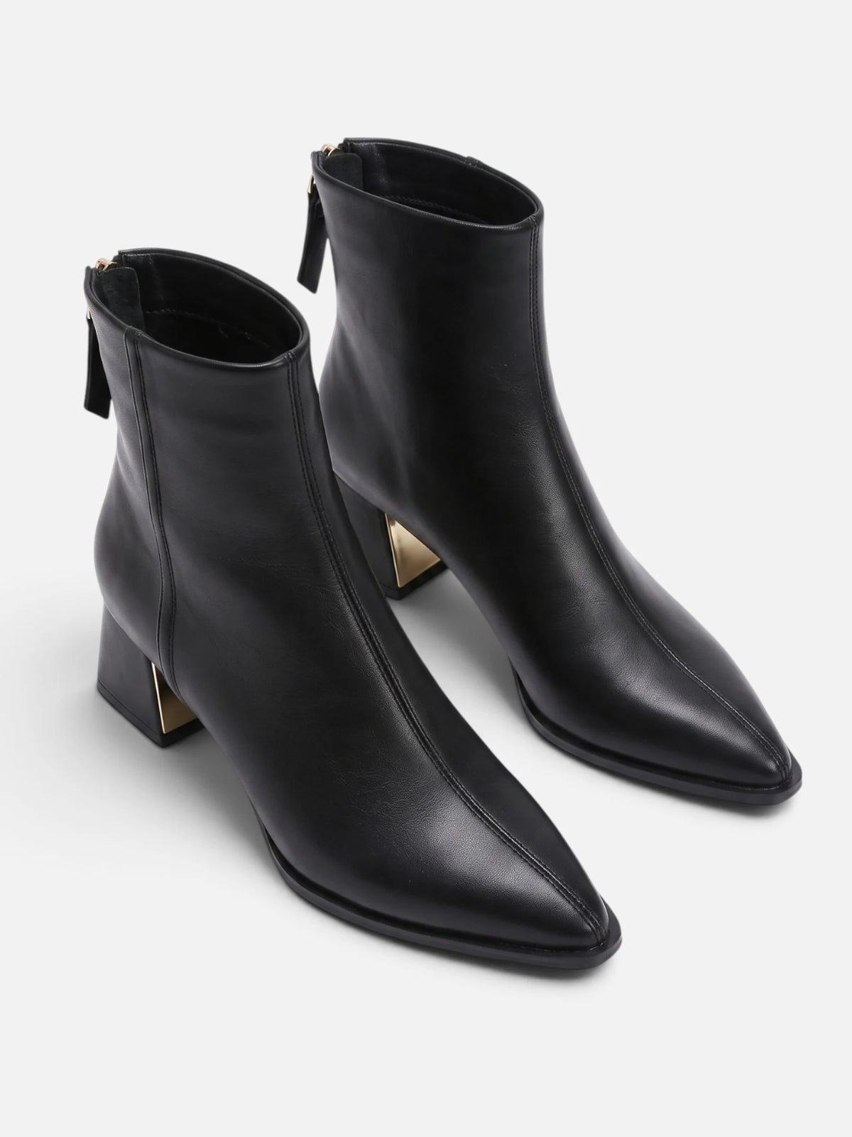Women's Leather Pointed Toe Block Heel Ankle Boots