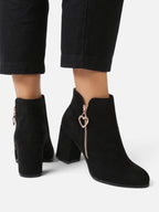 Women's Suede Look Zip Block Heel Ankle Boots