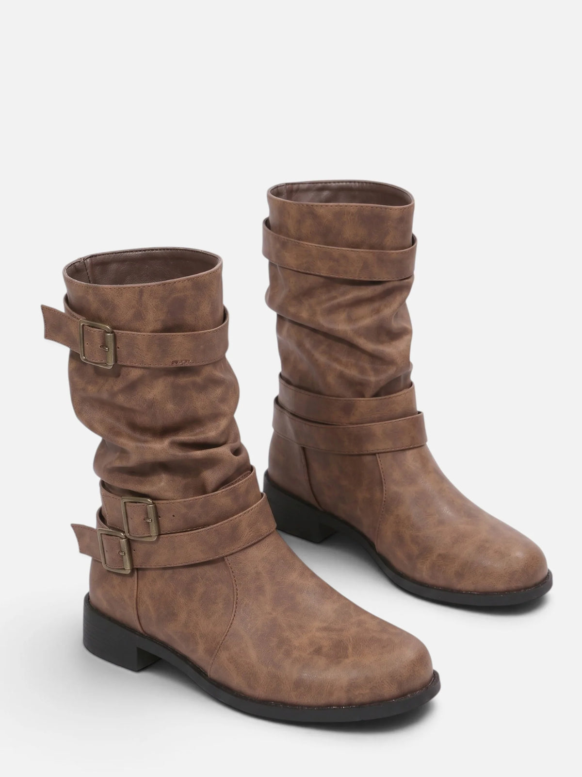 Women's Leather Slouchy Buckle Boots