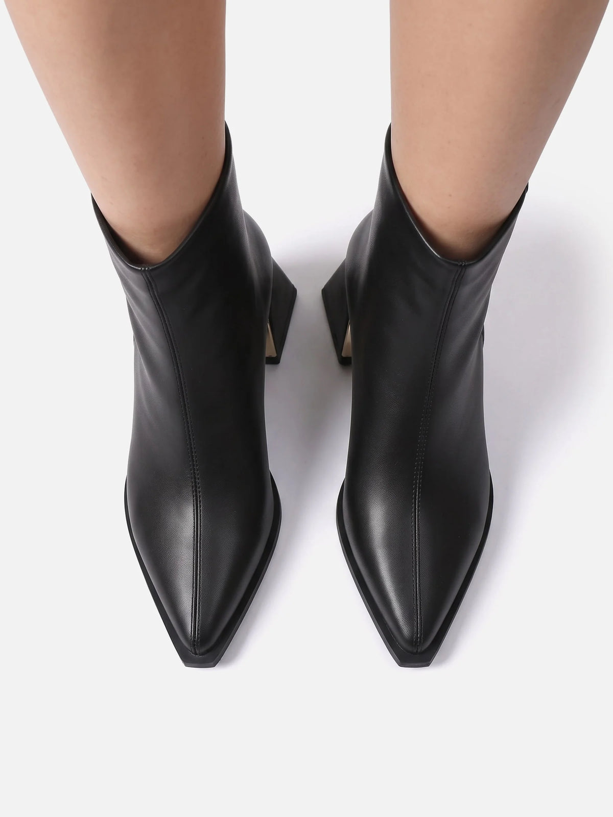 Women's Leather Pointed Toe Block Heel Ankle Boots