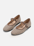 Women's Herringbone Buckle Mary Jane Ballet Flats