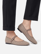 Women's Herringbone Buckle Mary Jane Ballet Flats