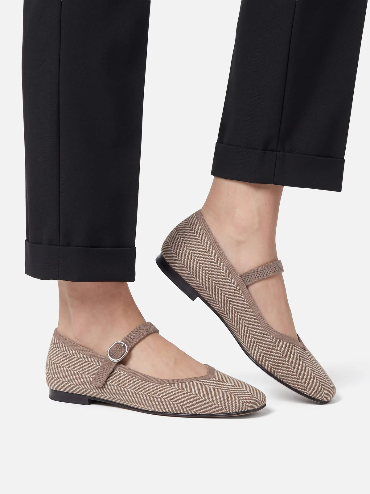 Women's Herringbone Buckle Mary Jane Ballet Flats