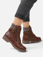 Women's Leather Knit Panel Combat Boots