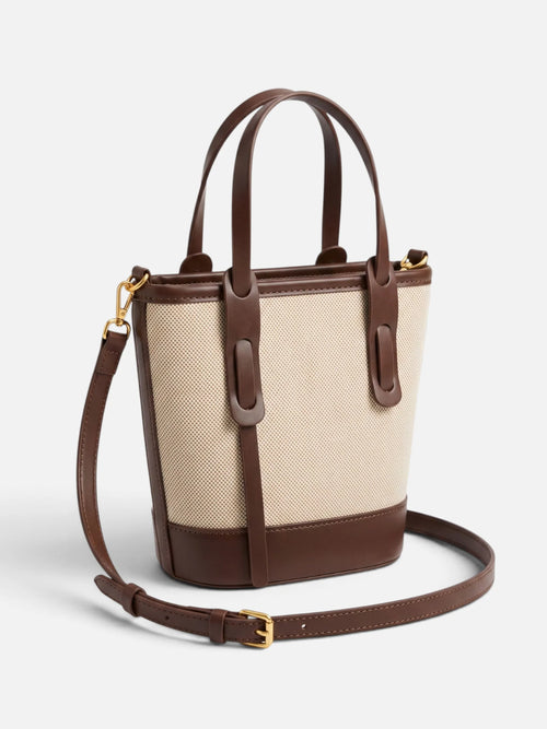 Women's Canvas Leather Look Bucket Bag