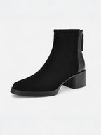 Women's Suede Pointed Toe Block Heel Ankle Boots