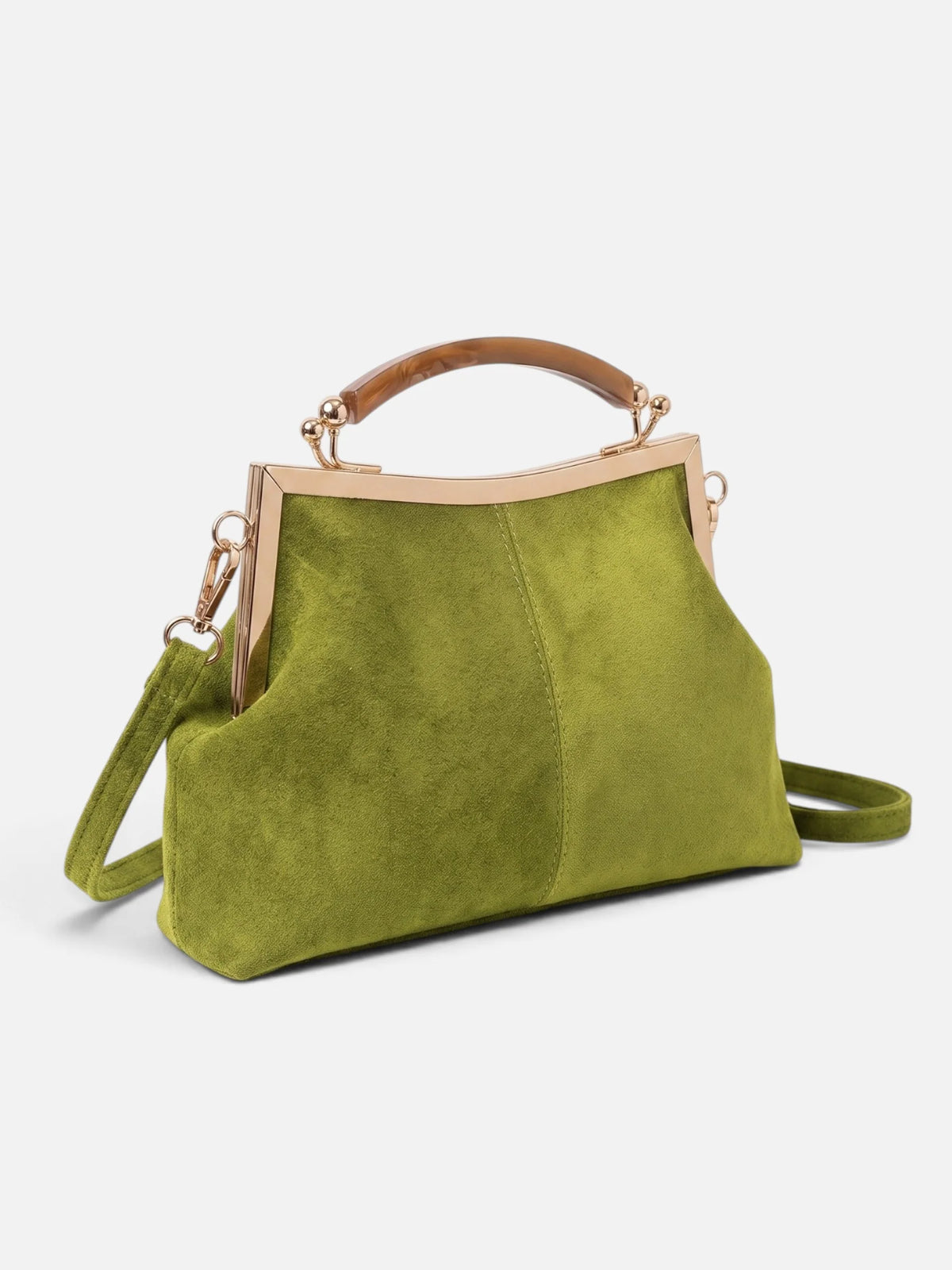 Women's Suede Look Gold Clasp Shoulder Bag