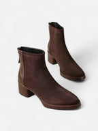 Women's Suede Pointed Toe Block Heel Ankle Boots
