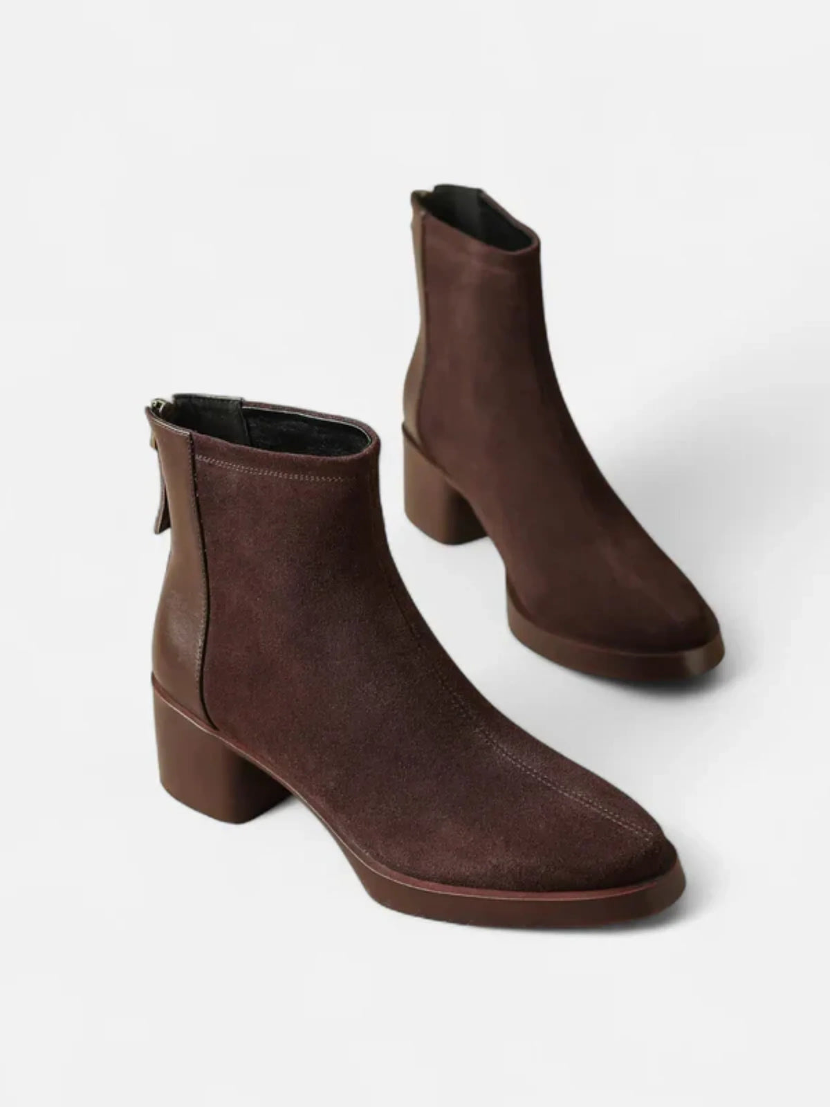 Women's Suede Pointed Toe Block Heel Ankle Boots