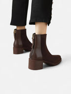 Women's Suede Pointed Toe Block Heel Ankle Boots
