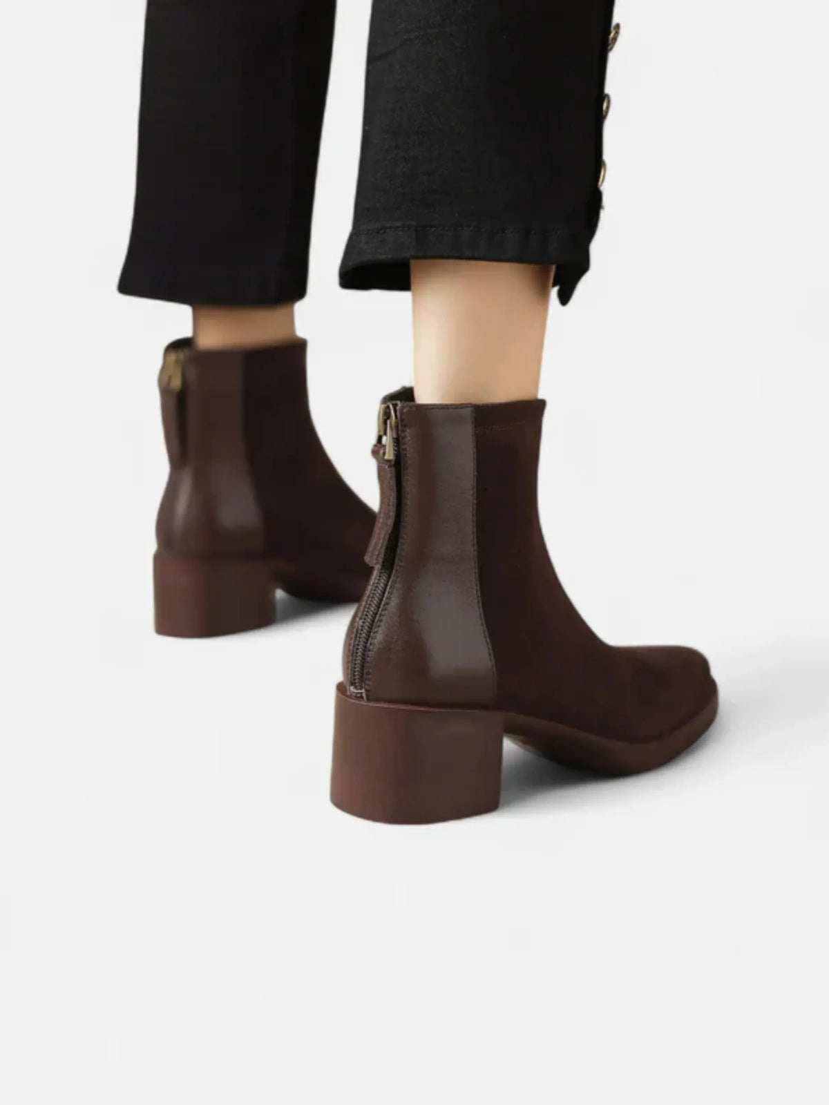 Women's Suede Pointed Toe Block Heel Ankle Boots