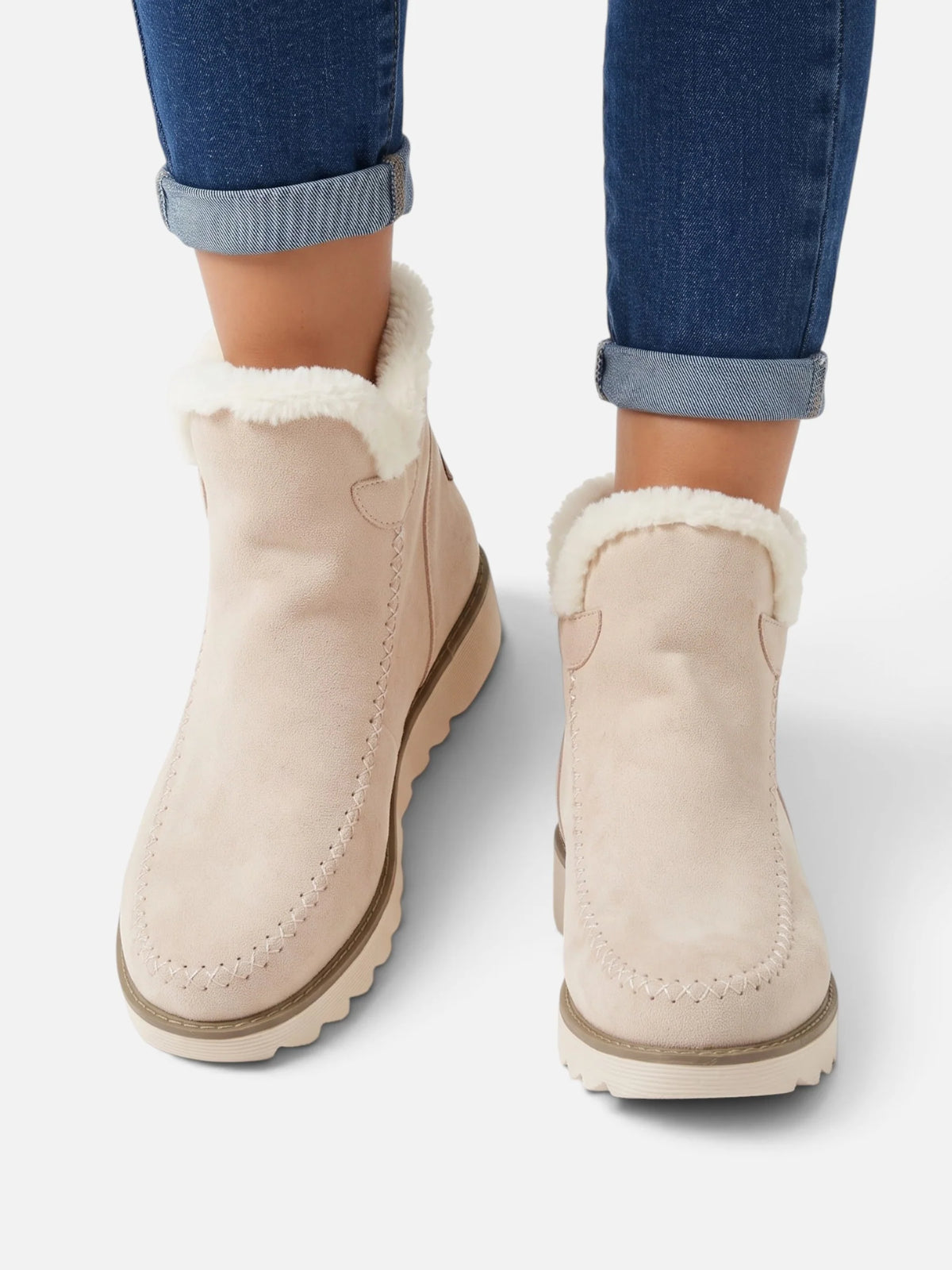 Women's Suede Look Fur Lined Wedge Ankle Boots