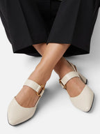 Women's Leather Slingback Buckle Block Heel Pumps