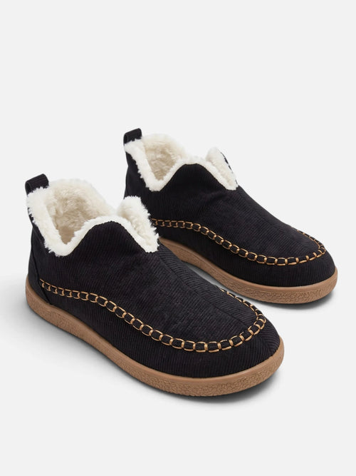 Women's Corduroy Faux Fur Lined Slip-On Slippers