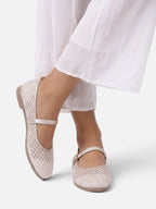 Women's Crochet Buckle Mary Jane Ballet Flats