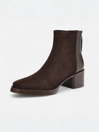 Women's Suede Pointed Toe Block Heel Ankle Boots
