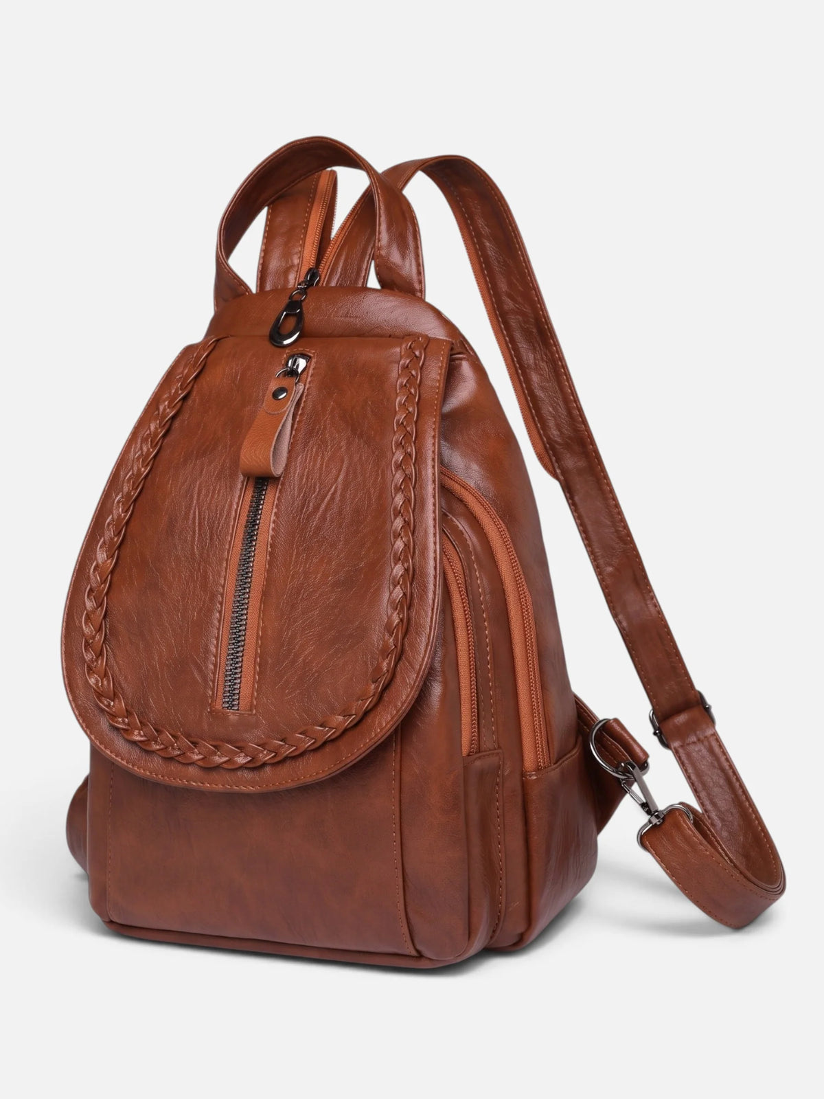 Women's Leather Look Braided Trim Mini Backpack